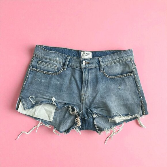 FRAME Light Wash Cutoff Studded Trim Denim Shorts Size 27 - Picture 1 of 9